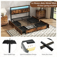 Full/Queen Size LED Bed Frame with Charging Station and 4 Storage Drawers