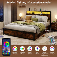 Full/Queen Size LED Bed Frame with Charging Station and 4 Storage Drawers