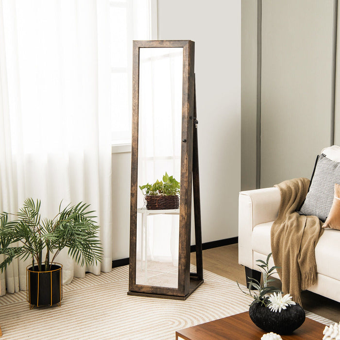 Full-Length Mirror with Lockable Jewelry Storage