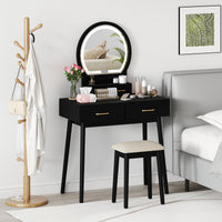 Compact Vanity with LED Mirror & Cushioned Stool