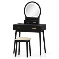 Compact Vanity with LED Mirror & Cushioned Stool