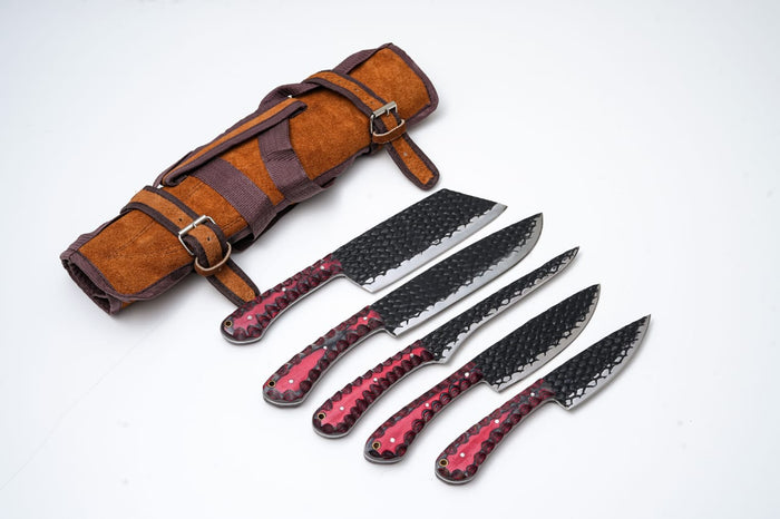 Titan Five-Piece Carbon-Steel Kitchen Knife Set with Roll