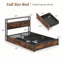 Full/Queen Size LED Bed Frame with Charging Station and 4 Storage Drawers