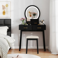 Compact Vanity with LED Mirror & Cushioned Stool
