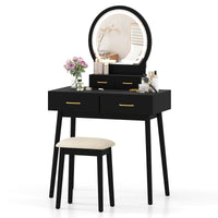 Compact Vanity with LED Mirror & Cushioned Stool