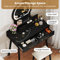 Compact Vanity with LED Mirror & Cushioned Stool